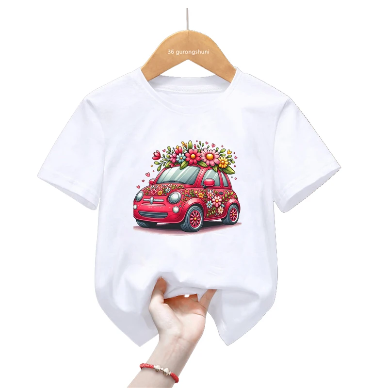 

Flowers Car Print T Shirt For Girls/Boys Donut Ice Cream Tshirt Funny Kids Clothes Harajuku Shirt Summer Tops Tee Shirt