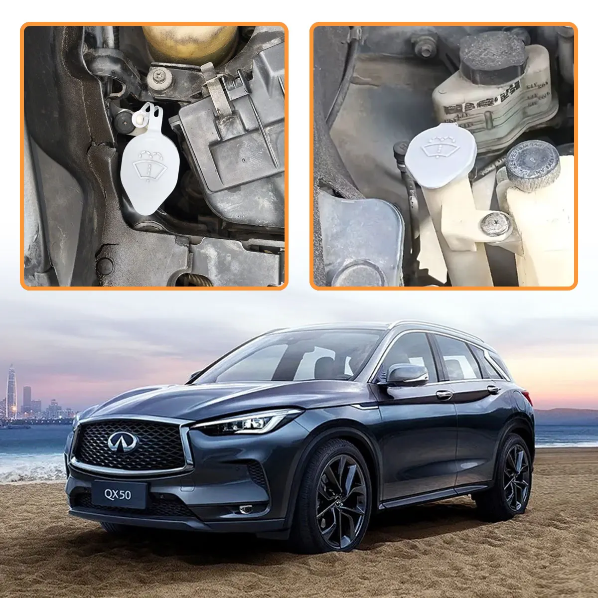 1 Stück grauer Scheibenwischer-Waschflüssigkeitsbehälterdeckel für Nissan Murano 370Z 350Z Infiniti EX35 G25 G35 Q40 Q60 QX50, 28913-JK60A – Detail 5