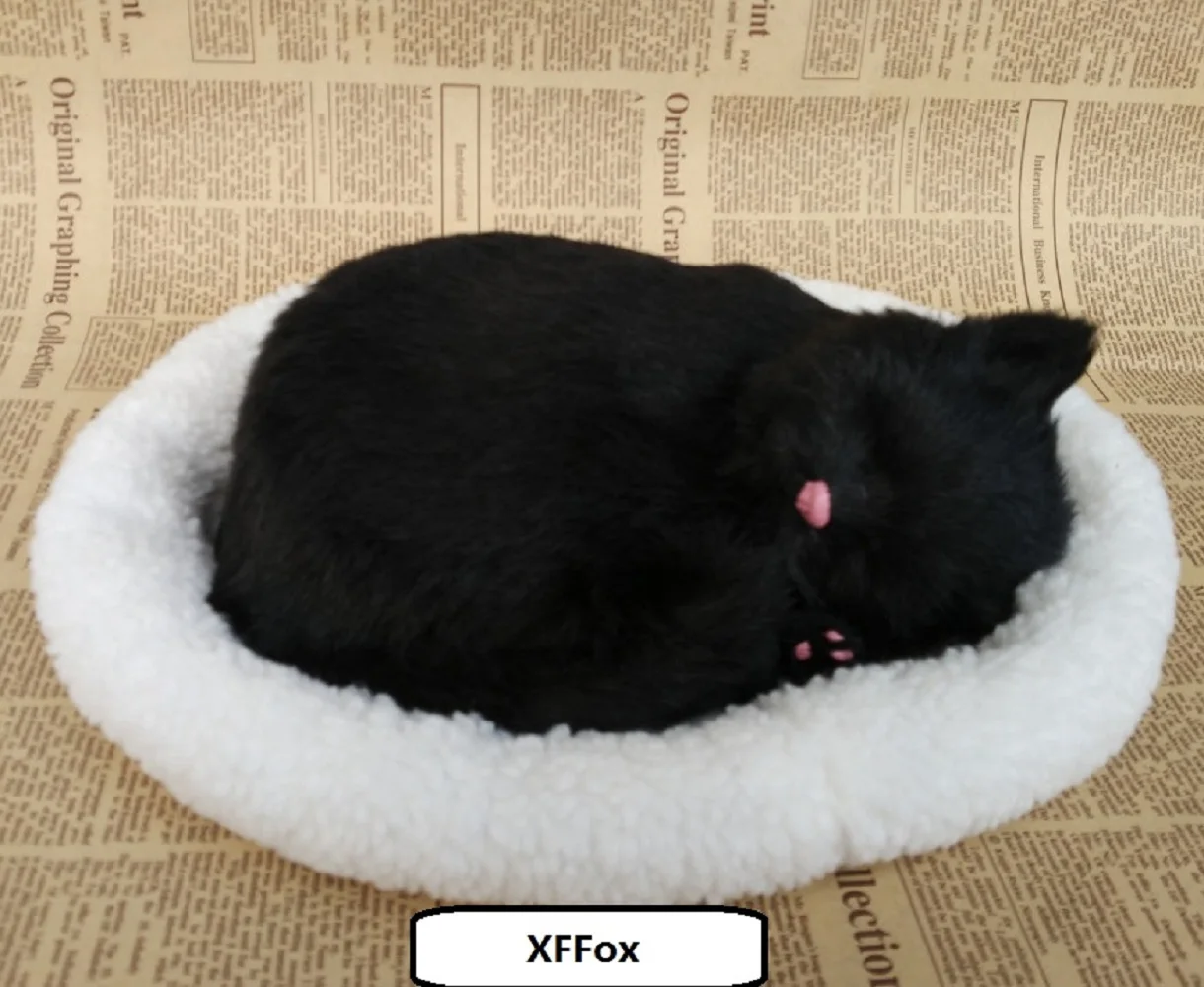 new real life breathing cat model on a mat plastic&furs black cat gift about 26x17cm xf1361