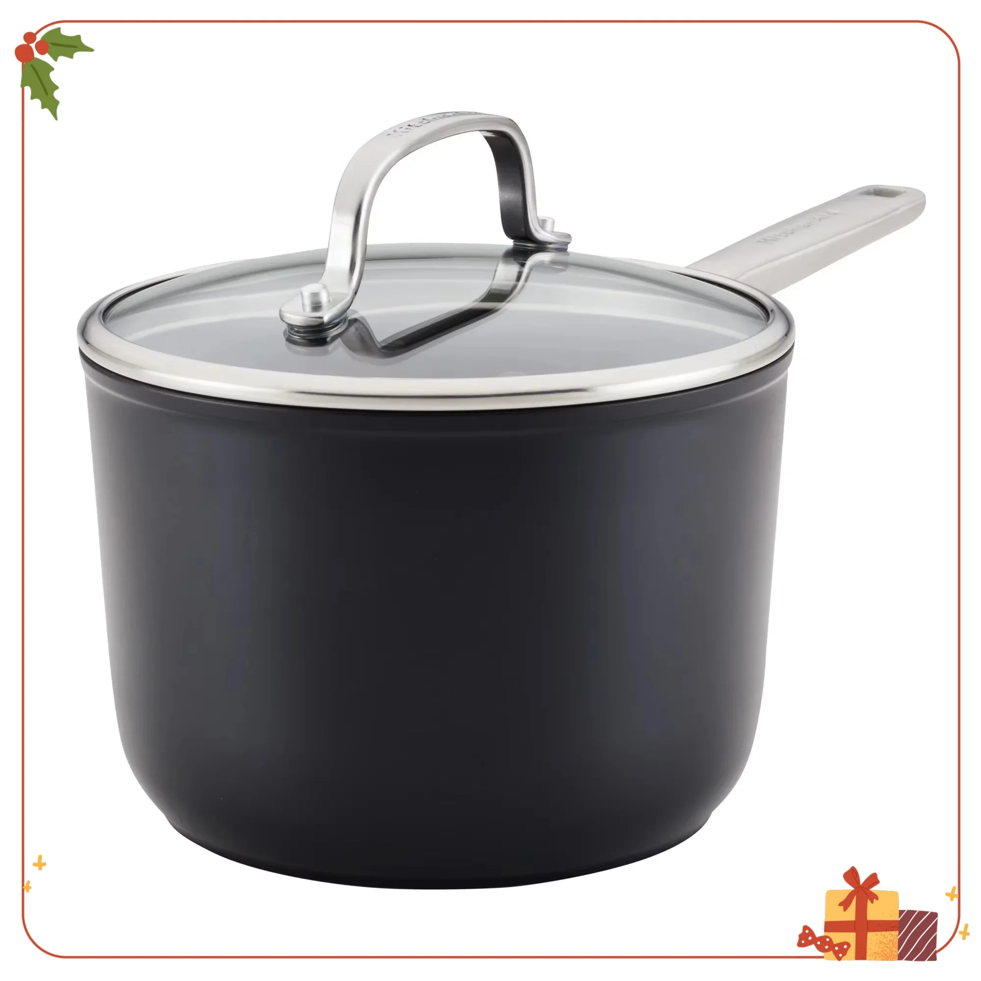 

Hard-Anodized Induction Nonstick Saucepan 3-Quart Matte Black with Lid, Even Heating for Sauces & Cooking