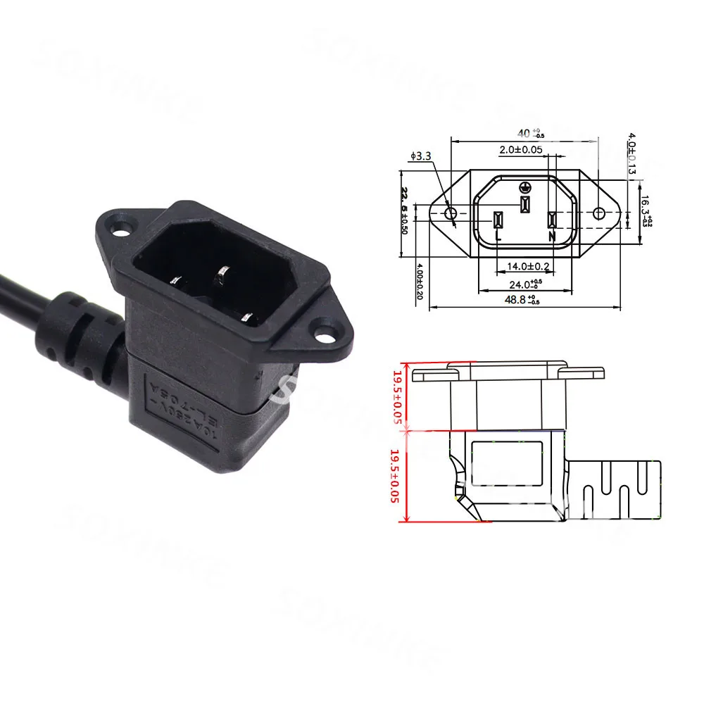 IEC320 C14 with screw holes Right Angled and C13 Left Angled Short, C14 to C13 90 Degree Extension cordH05VV-F Wire 60cm lenght