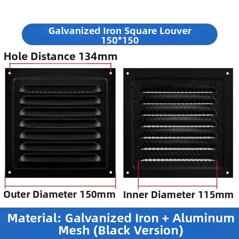 Metal Louvered for exterior Wall Ventilation Grille Cover for Heat Dissipation Airflow Galvanized Iron 150x150mm to 300x300mm