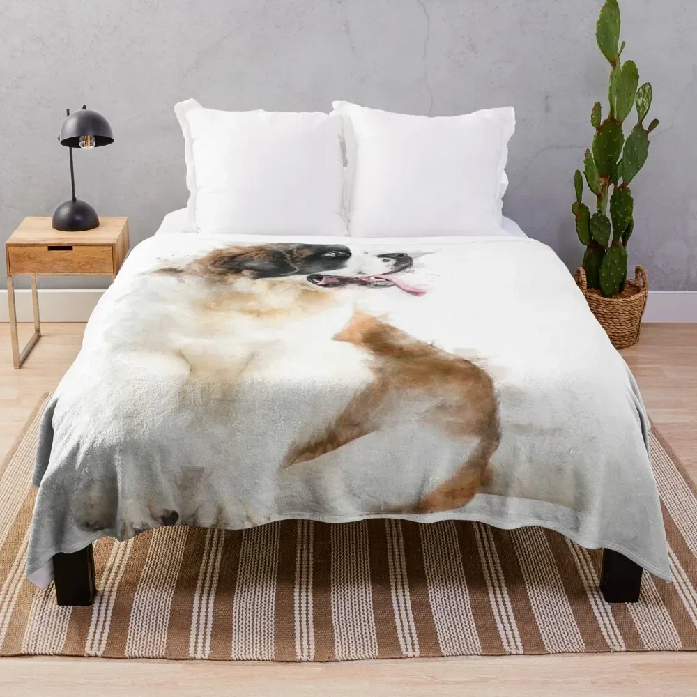 

Saint Bernard Watercolour Artwork Throw Blanket Luxury Throw Plaid on the sofa halloween Blankets