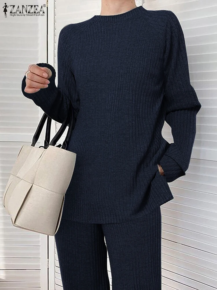 Zanzea-Ensembles assortis de pantalons pour femmes, chemisier à manches longues, survêtement monochrome décontracté, mode automne et hiver, 2024