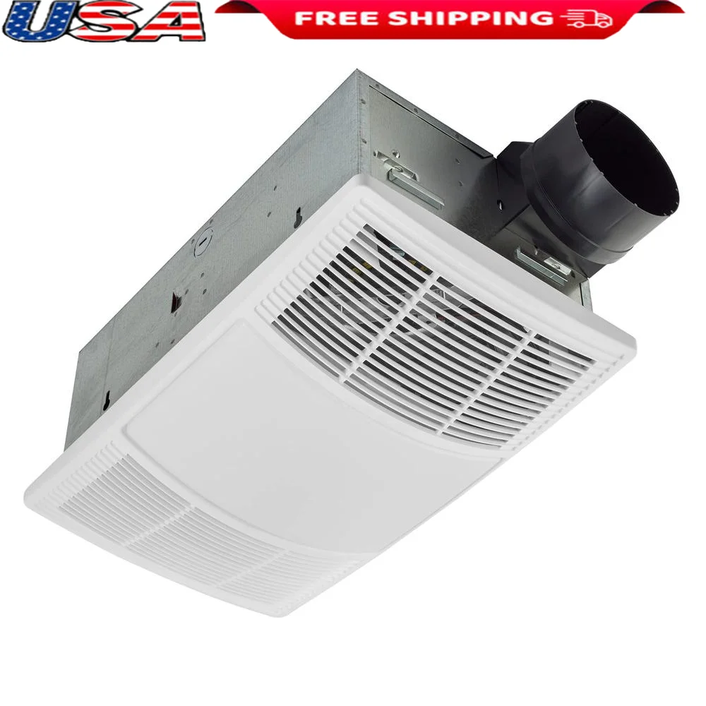 Bathroom Exhaust Fan Heater LED Light Combo 80 CFM 1.5 Sones White Grille Modern Design Dimmable CCT Color Control 1300W Compact