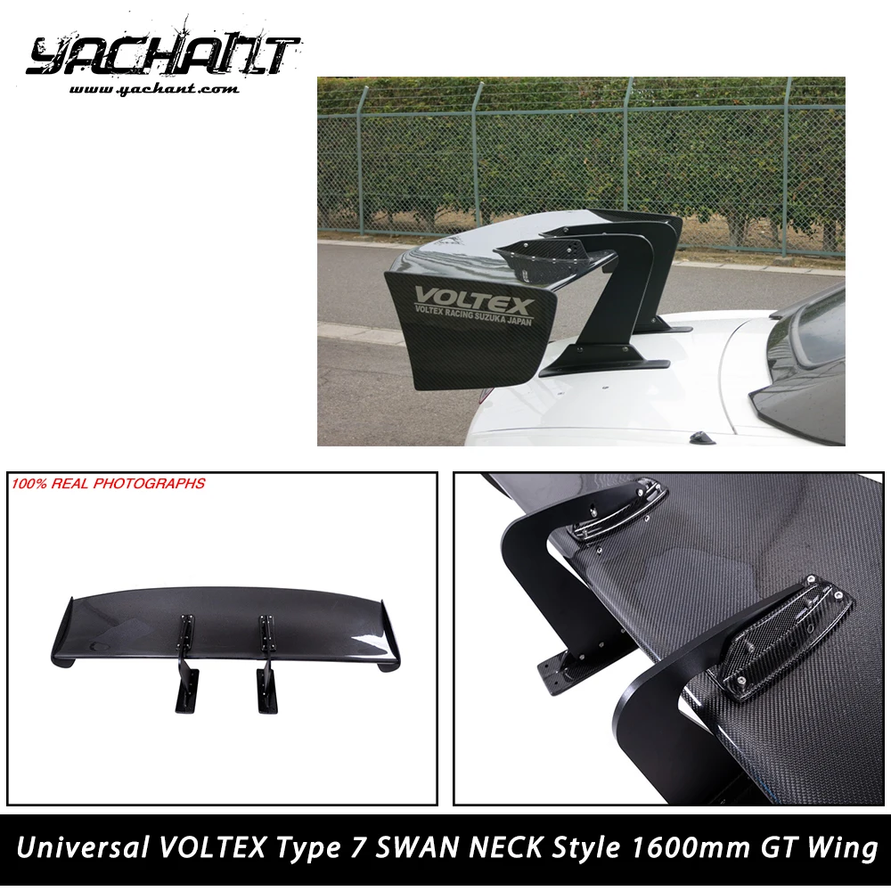 In Stock Carbon Fiber GT Wing 1600mm Fit For EVO 7 8 9 GTR R35 S2000 GT86 Universal VOL VTX Type 7 SWAN NECK Rear Trunk Spoiler