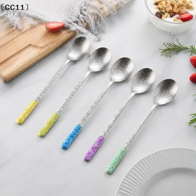 Pure Titanium  Spoons Unique Crystal Texture Colorful Handles Perfect For Home Dining Outdoor Camping Picnic Use〔CC11〕