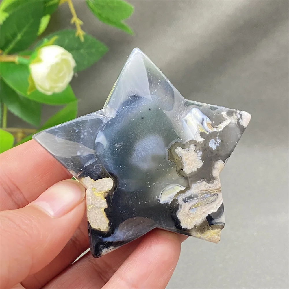 Natural Black Cherry Blossom Agate Crystal  Star Reiki Energy Desktop Decoration Unique Palm Stone Office Decor Gift Idea view 3
