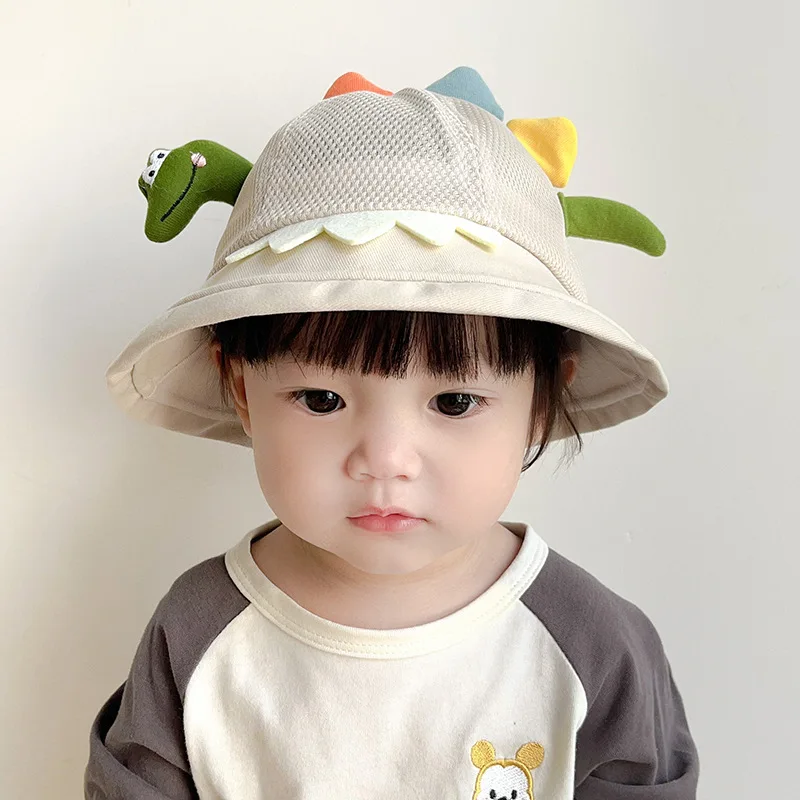 Summer Kids Thin Mesh Breathable Sun Protection Fashion for Boys and Girls Cute and Fun Cartoon Dinosaur Fisherman Hats