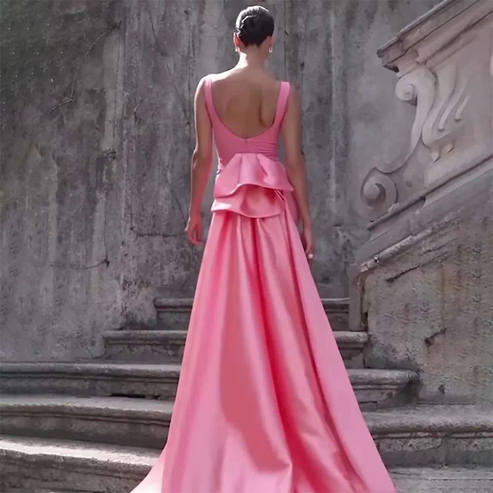 Robe de soirée de luxe rose, manches longues, bretelles Spaghetti, dos nu, longueur au sol, robe de soirée de mariage personnalisée