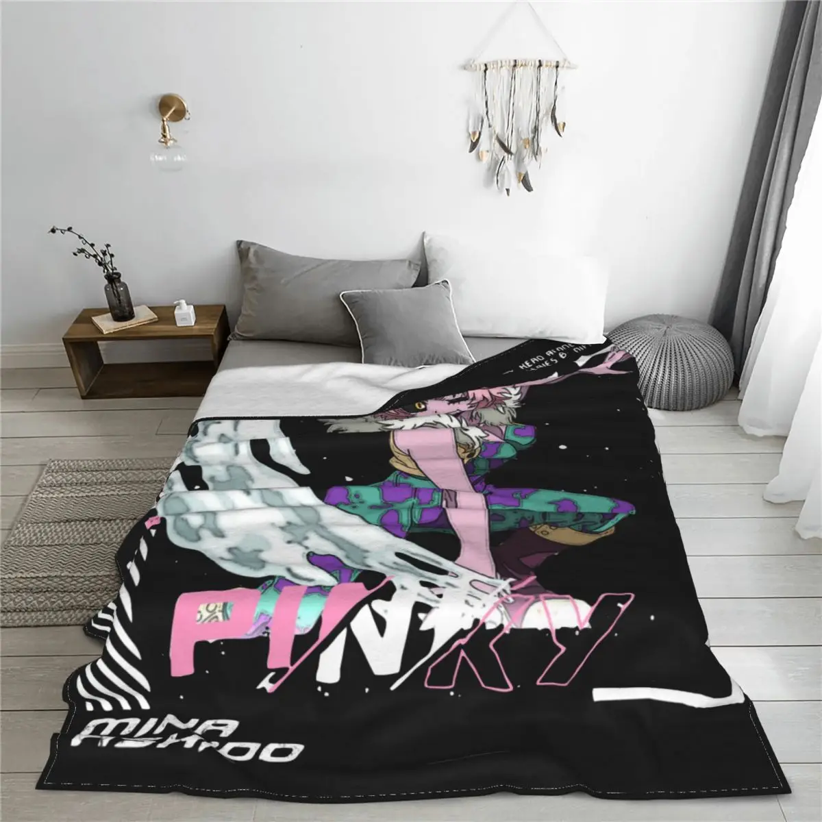 Pinky Mina Ashido Blankets Fleece All Season My Hero Academia Aesthetic Anime Design Throw Blanket for Bed Bedroom Rug Piece