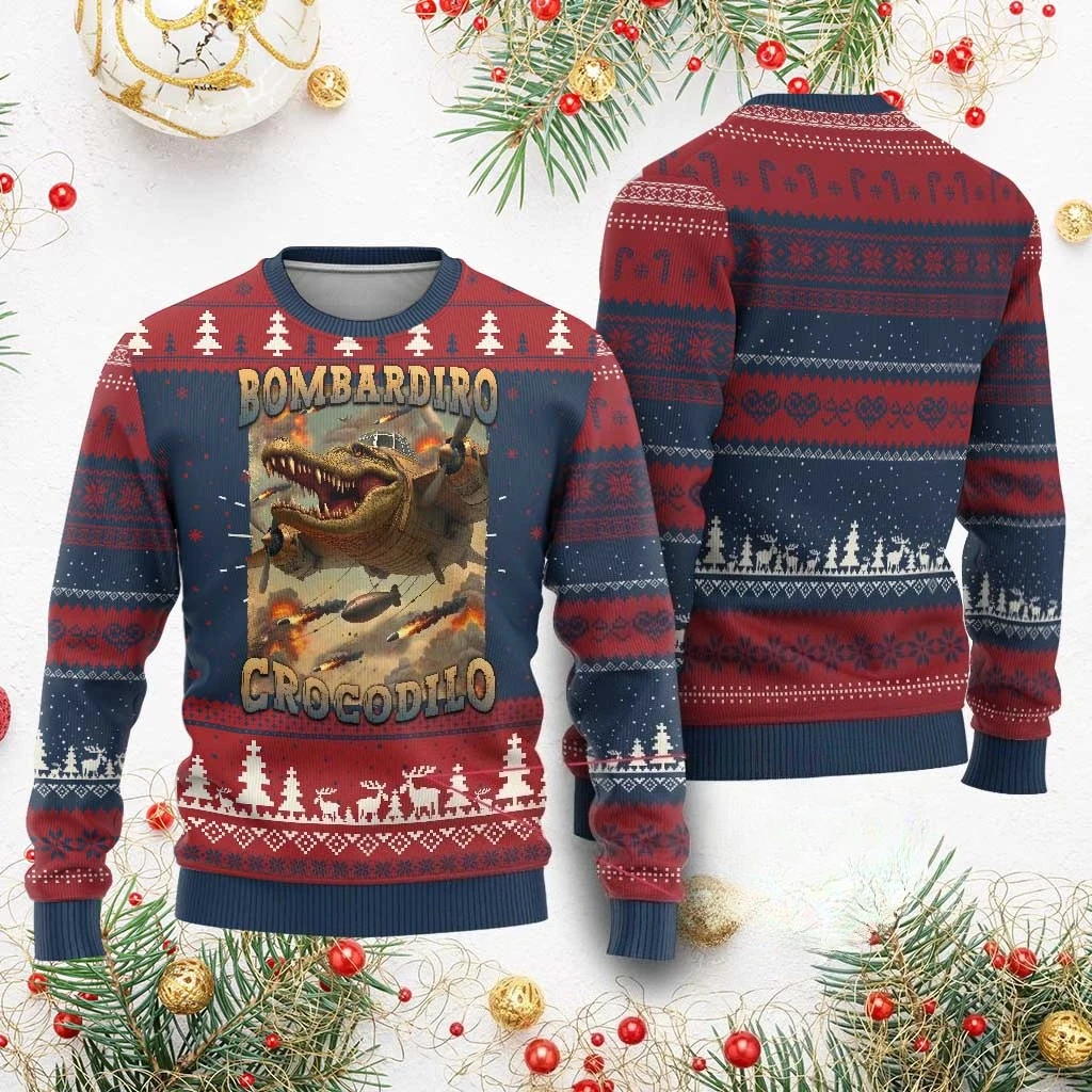 الإيطالية Brainrot عيد الميلاد ميمي القبيح عيد الميلاد سترة مضحك الدماغ روت الجنرال Z ميمي بلوزات الرجال النساء طويلة الأكمام تي شيرت