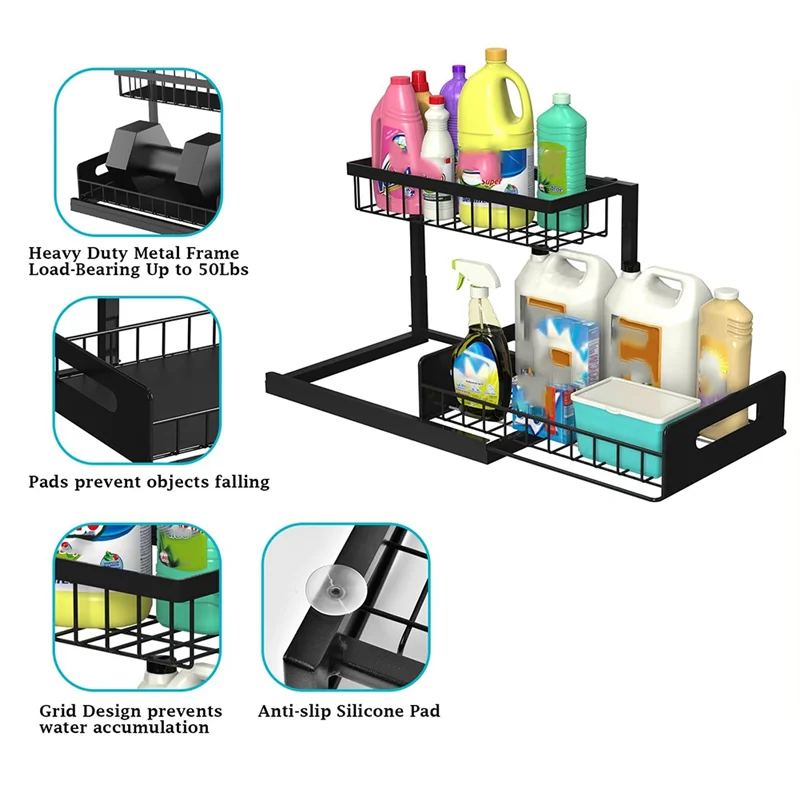 

AT05-Under-Sink Storage Racks Countertop Spice Racks Bathroom Pull-Out Drawer Storage Racks