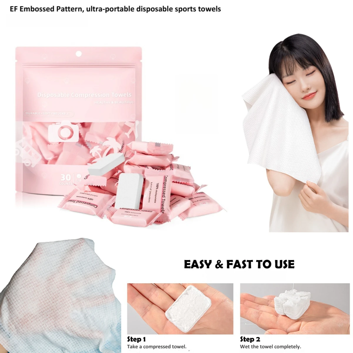 6/24pcs Disposable Compressed Towel Portable Travel Towels Thickened 30x60cm Compressed Face Cleansing Towel Fiber Plants