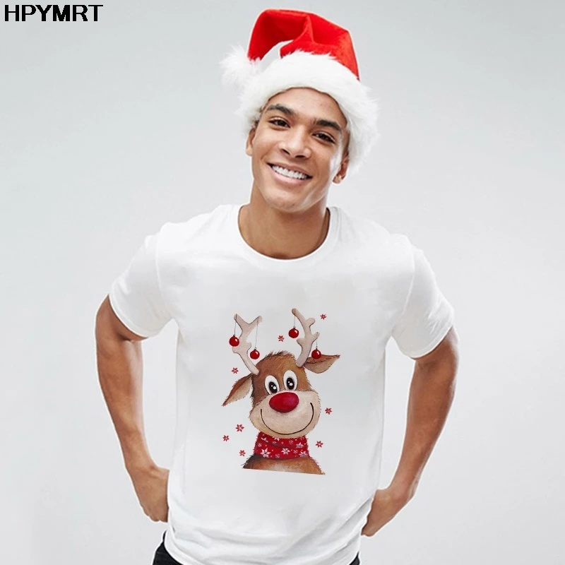 Cute Dog with Christmas Hat T Shirt Men's Fashion Merry Christmas Harajuku T-shirt White Suitable All Seasons Tshirt Male Tops