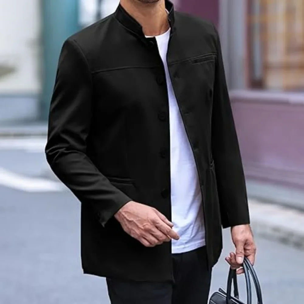 

Классический мужской деловой китайский горный костюм, комплект из 2 предметов, высококачественный комплект для свадебной вечеринки, куртка + брюки