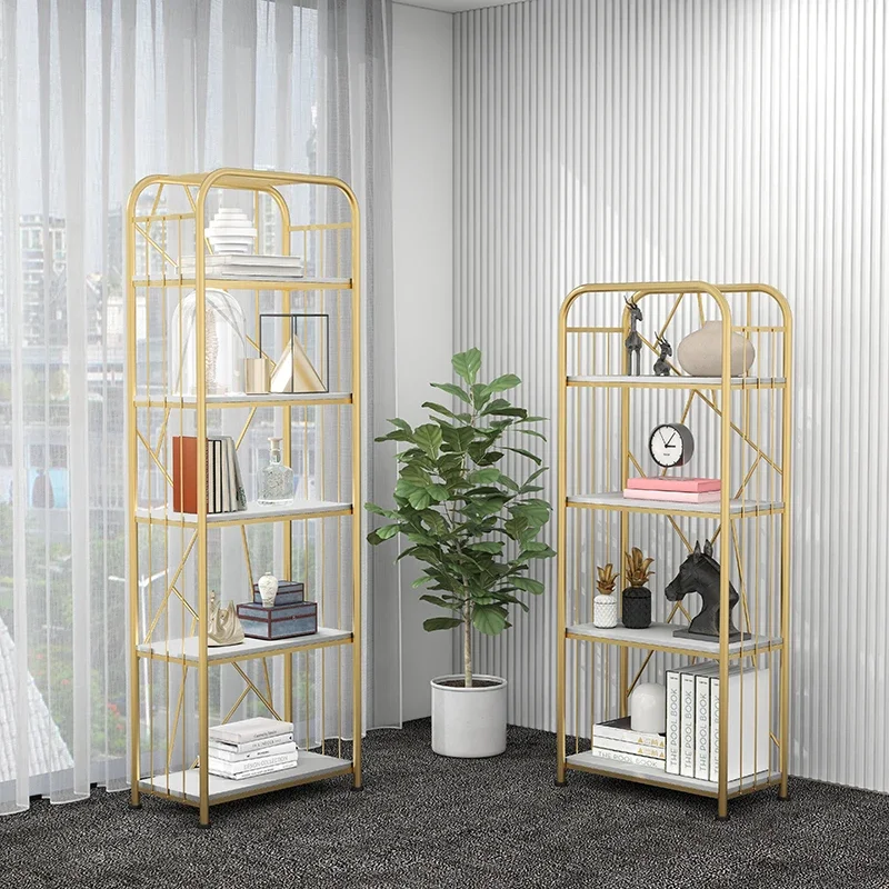 Customized storage rack, Nordic light luxury bookshelf, multi-layer floor to floor bag storage rack, iron art golden entrance