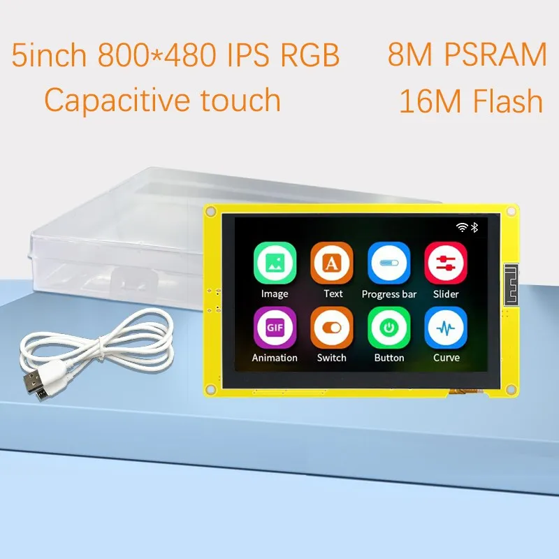 

ESP32-S3 HMI 8M PSRAM 16M Flash 5 Inch IPS TFT Screen for Arduino LVGL WIFI & Bluetooth 800*480 Smart Display RGB LCD Module