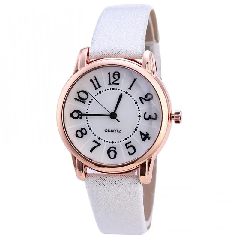 Fashion Women's Watches PU Leather Belt Quartz Watch Casual Simple Digital Acrylic Surface Creative Student Watch