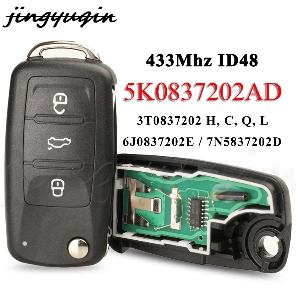 Jingyuqin-Clé à distance pour VW Golf Tiguan Polo Passat CC rosemSkoda Mk6 Octavia Jetta Beetle, puce ID48, 434MHz, 5K08ino 202AD / 202Q