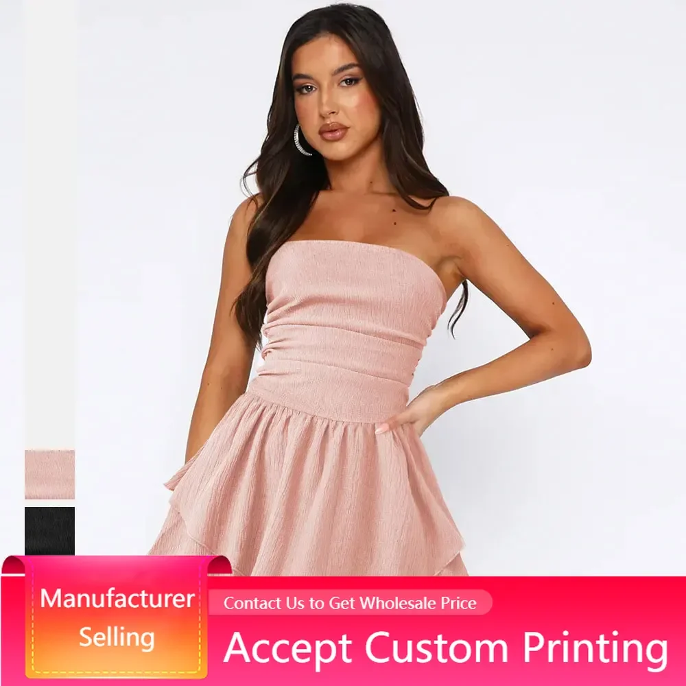 

Women's Summer Dress Casual Slim Ruffles Mini Dress Strapless Sexy Women's Bra Dress Waist Fold Slim Fit Evening Dresses