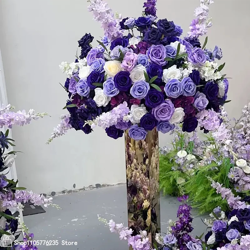 Künstliches Blau-Weißes Rosen-Blumenarrangement Hochzeitstisch-Mittelstück Hortensien-Delphinium-Bouquet Outdoor-Party-Bankett-Dekoration – Detail 6