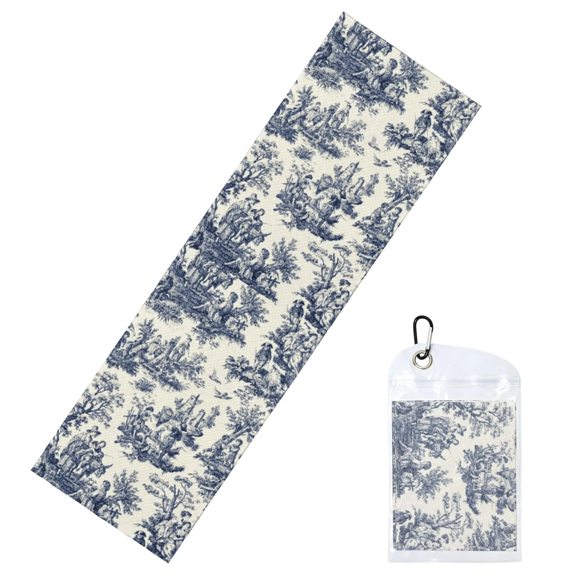 Artsy vintage Toile de Jouy Cold Exercise Towel Navy And White Yoga And Fitness Running Outdoor Activities Travelling Towels
