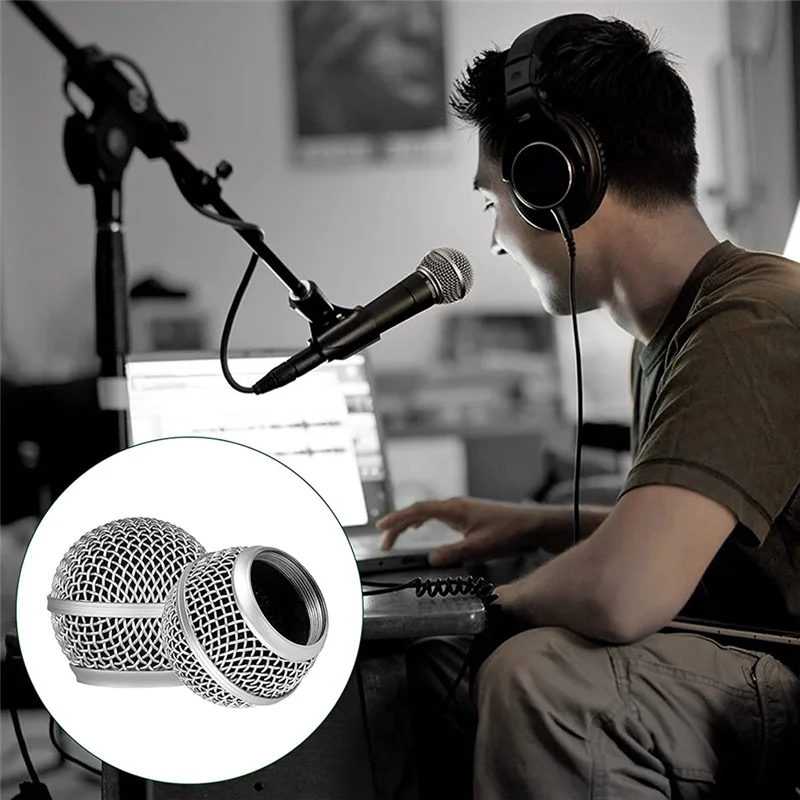 Microfone Grelha Substituição, Mic, Head Grill, Mount, Com Fio, Sem Fio, Acessórios para SM58, 2Pcs