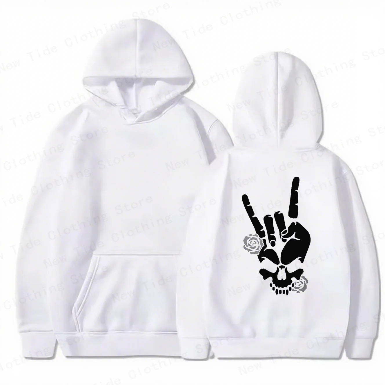 سترة بغطاء رأس قطنية للرجال لخريف وشتاء تتميز بتصميم جمجمة وورود وصخري لليد الباردة - نمط الطقس الباردة