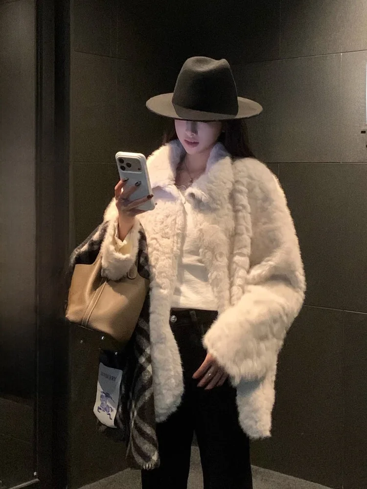 

Женское меховое пальто EKOOL свободного кроя с воротником-стойкой, из цельного меха, теплое, с длинными рукавами, в корейском стиле, для повседневной носки на улице