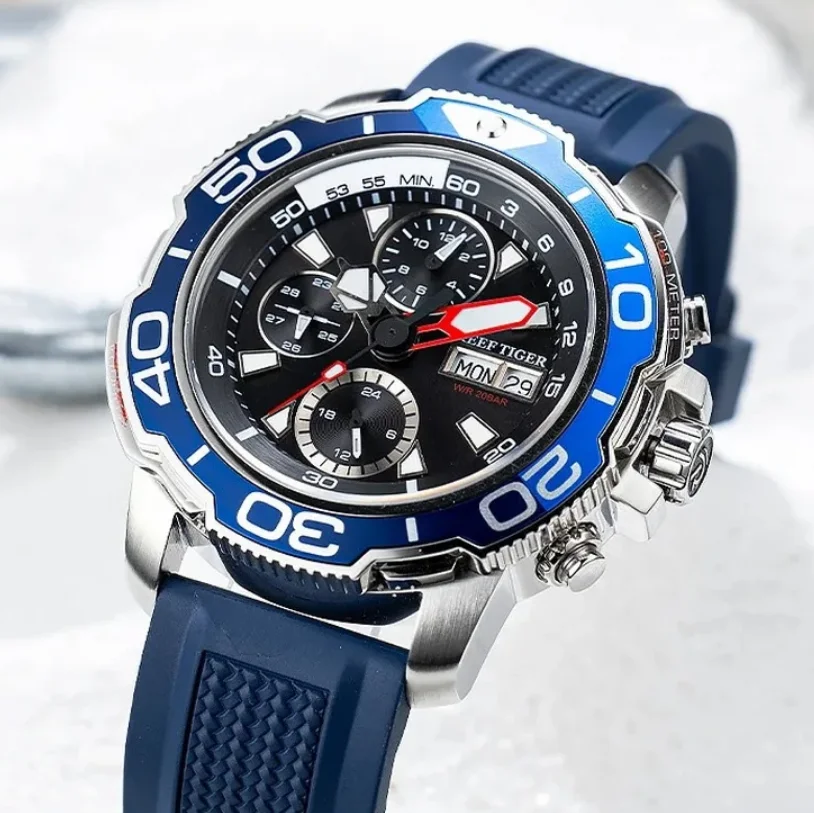 ريف النمر الرجال ساعة أوتوماتيكية 45 مللي متر الرياضة الميكانيكية ساعة اليد 50 متر مقاوم للماء مضيئة الياقوت متعدد الطلب شهر تاريخ الأسبوع