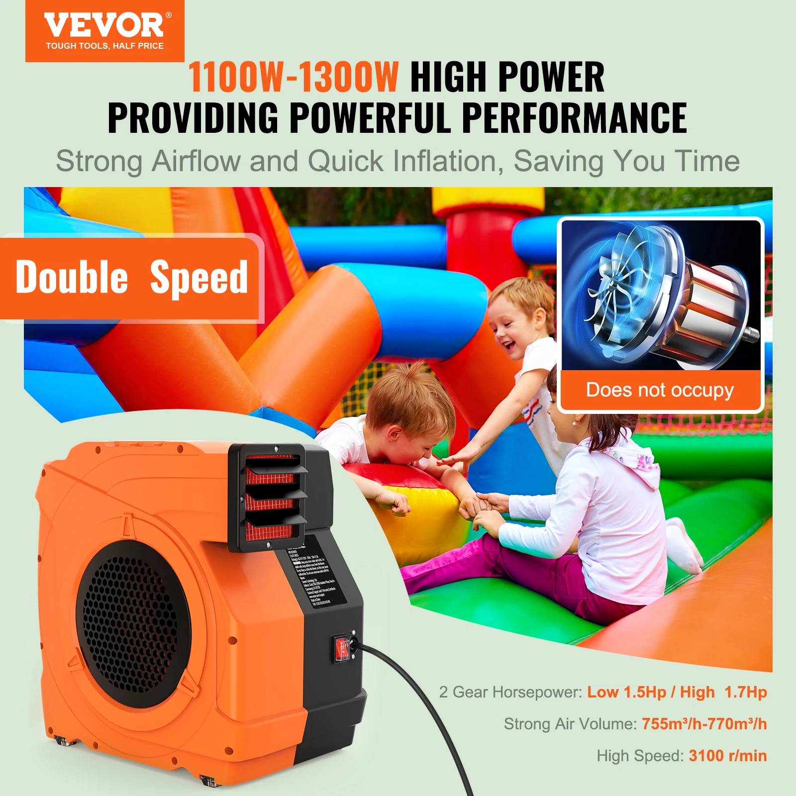 VEVOR Inflatable Blower Bounce House Blower Pump Commercial Inflatables Castle Electric Fan Waterslides Tested to UL Standards