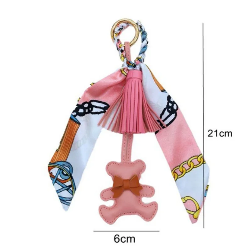 Design Women's Bag Bear Pendant Personalized Korean Silk Scarf Car Keychain Women Bag Fringed Ornament Mother's Day Gift
