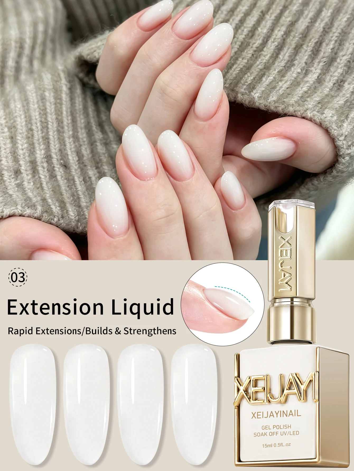 1 Stück 15 ml weiße Verlängerungsflüssigkeit für Nagelverlängerung, Poly UV Nagelkunstgel, Kristallhartgel, Nagellack, Maniküretipps für DIY-Nägel