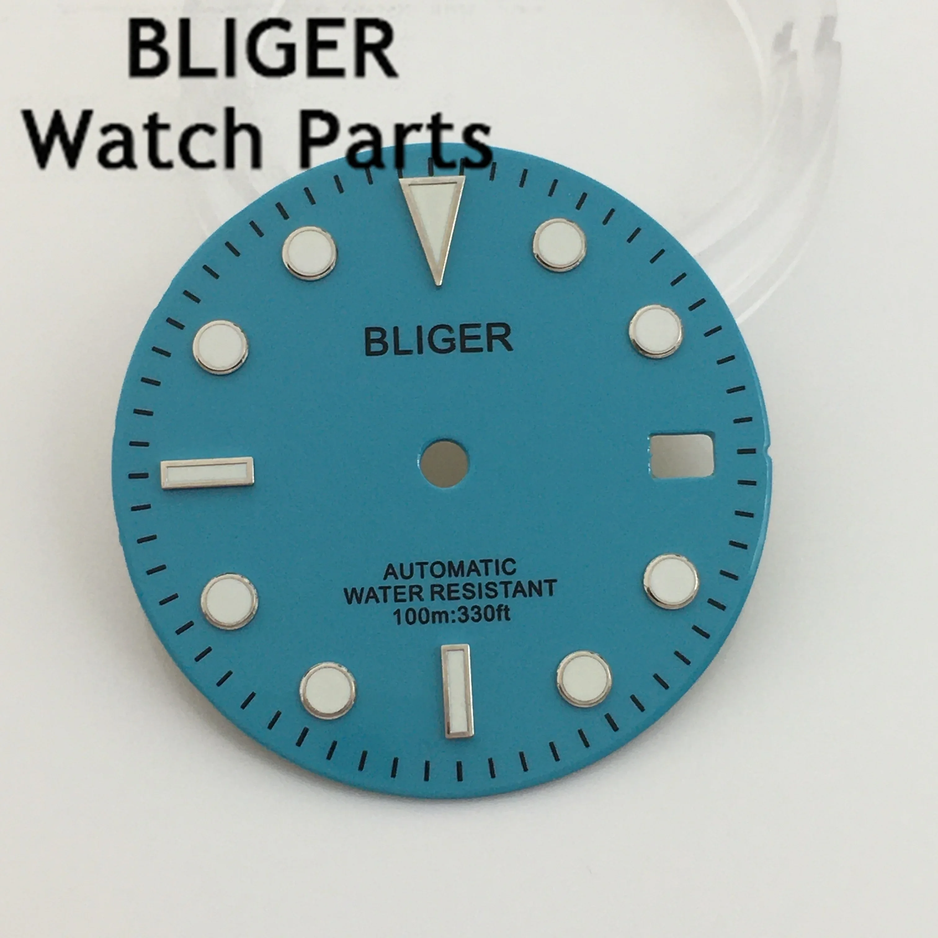 BLIGER 29mm Watch Dial Black Blue Dial Green Luminos Fit NH35 Movement Watch Replacement Parts