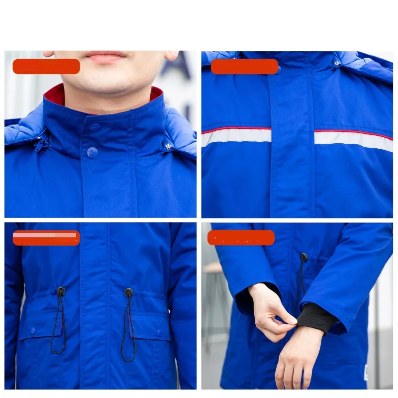 Winter Arbeitskleidung Tankstelle Antistatische Baumwolle Gepolsterte Uniformen Dicke Warme Lange Overall Thermoarbeiter Anzug Jacke Mantel 4xl