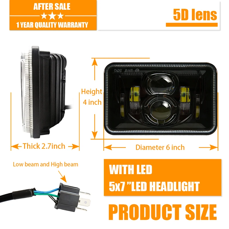 Wholesale auto accessories for jeep lamp offroad h4 car head light 4x6 inch led  square truck headlight