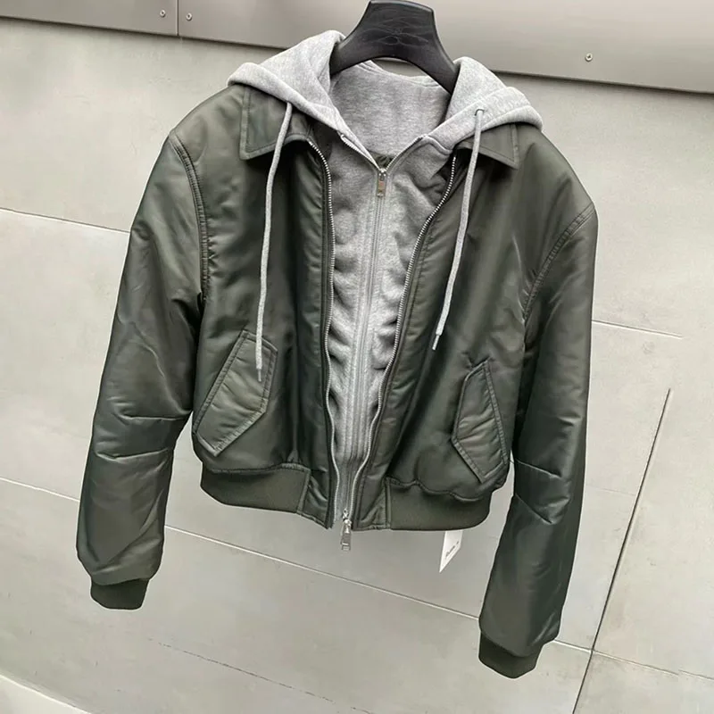 Women's faux two-piece patchwork jacket, quilted hooded sweatshirt, high-quality parka, 2026, fall, new style, Y2K, tops