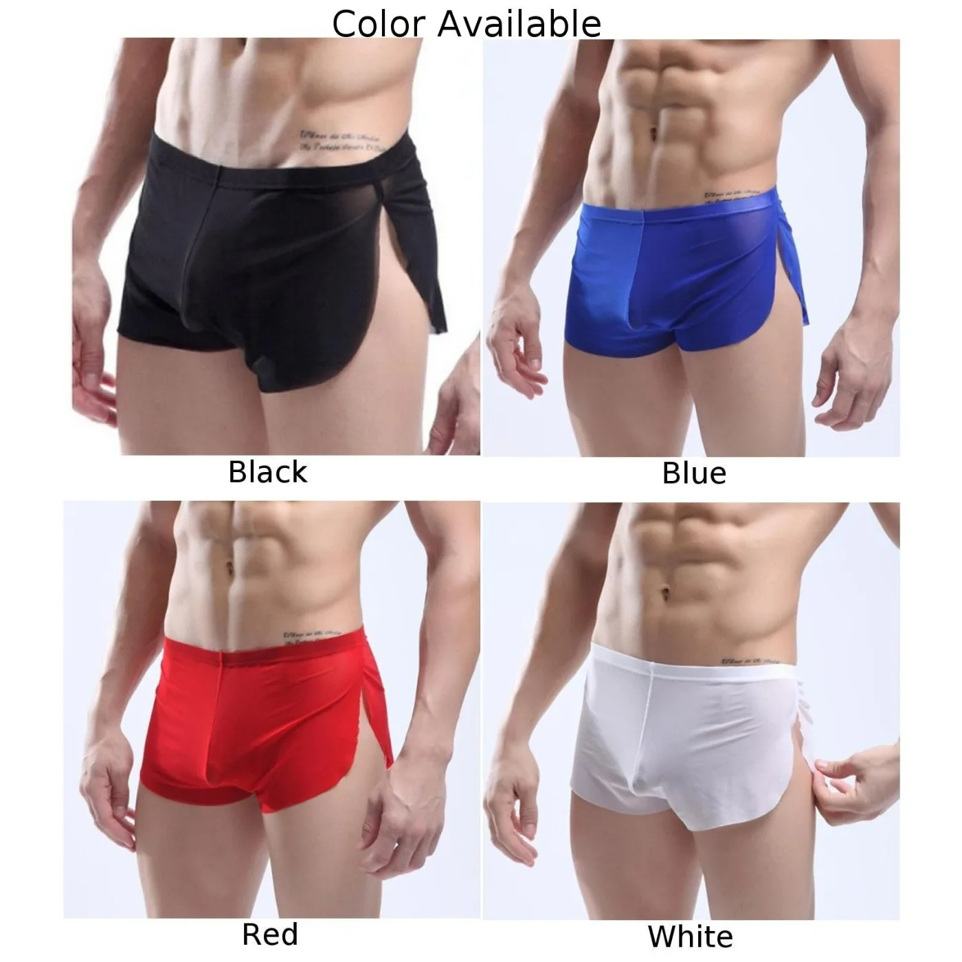 Mesh Slim Boxer shorts for Men Panties Side Split Trunks Underwear breathless Brief Male Sexy Underpants sheer knickers lingerie