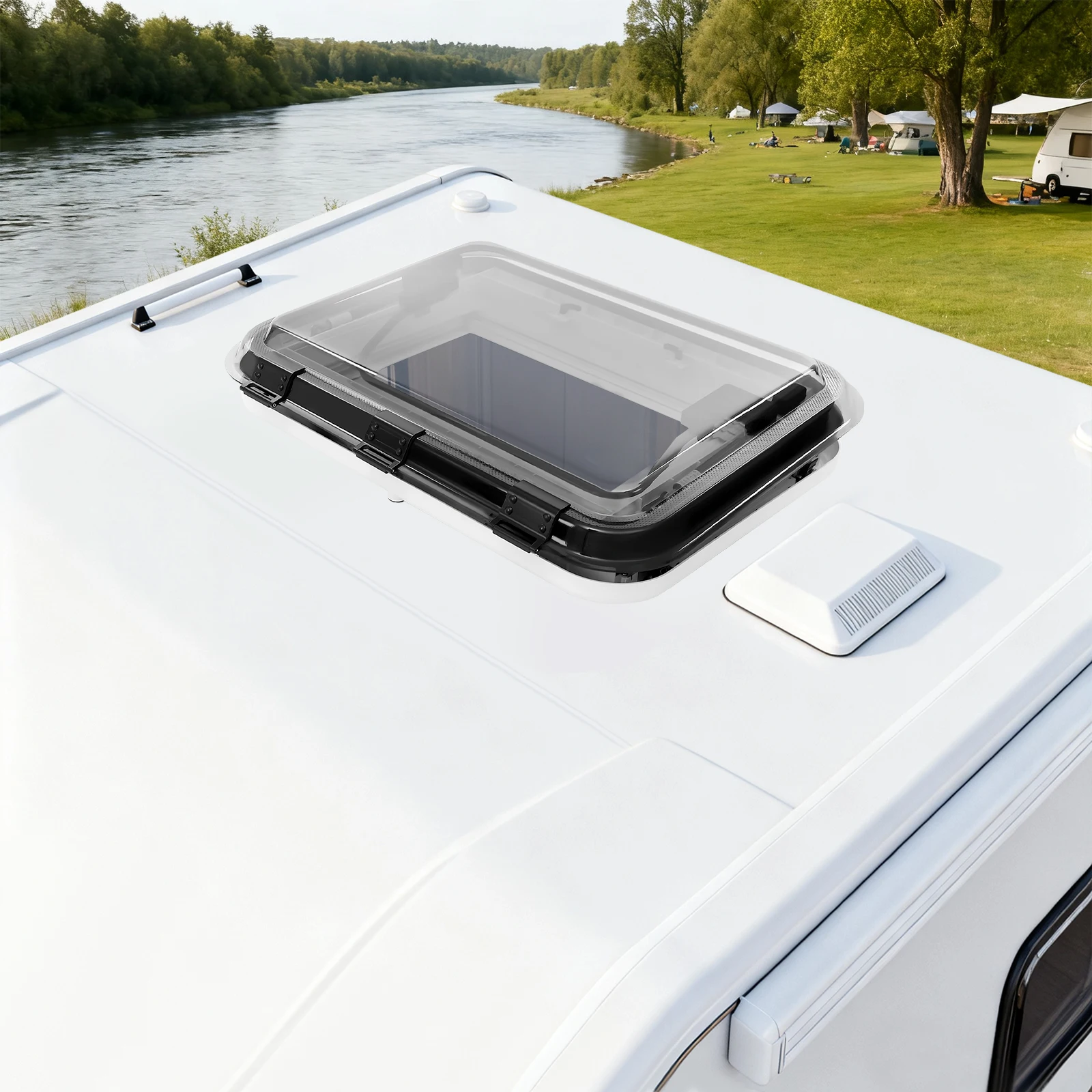 الحديثة مستطيلة سبائك الألومنيوم LED كوة 700*500 مللي متر RV سقف نافذة فتحة سقف علوي تنفيس مع مصباح ليد للمركبات