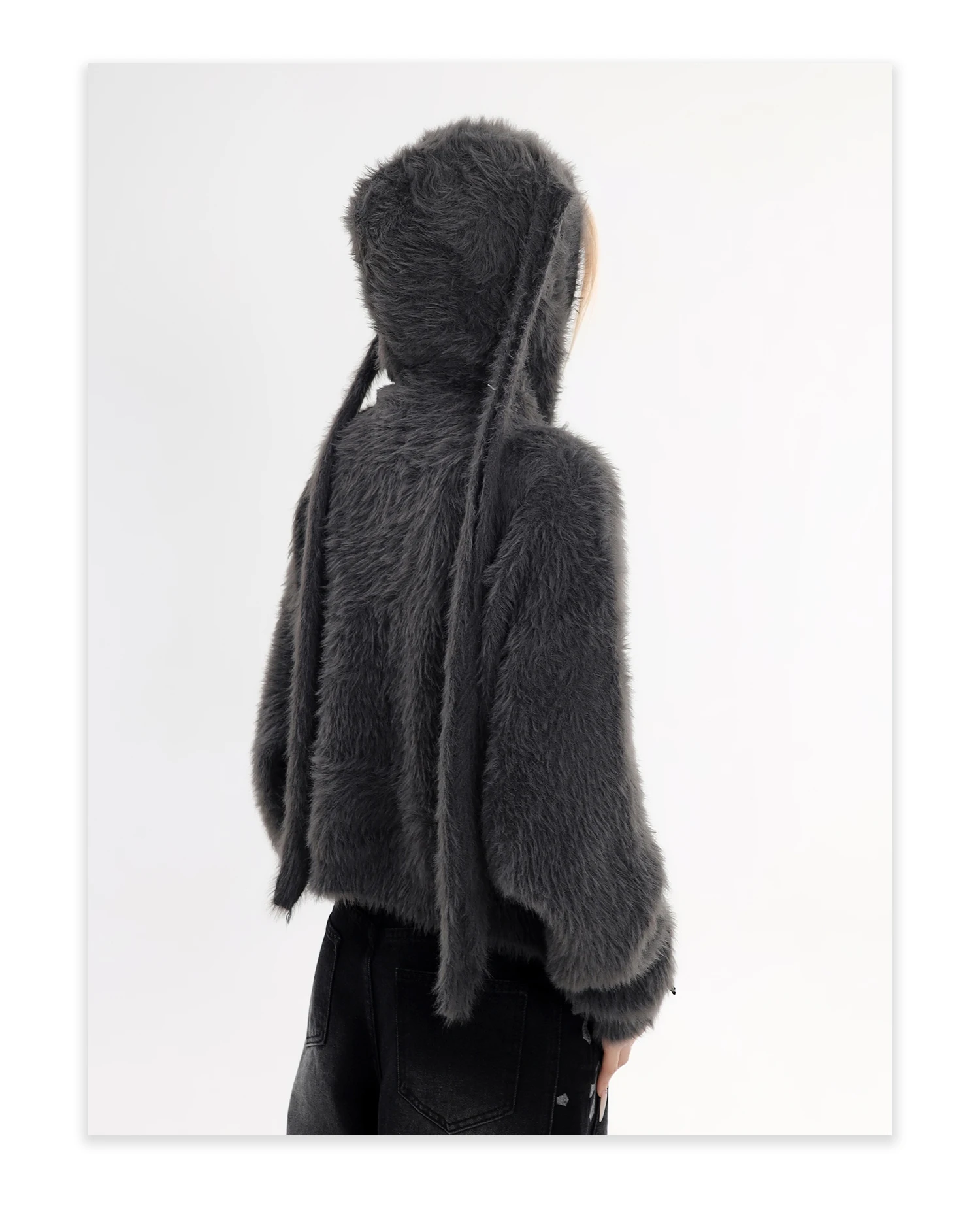 2025 خريف شتاء جديد أرنب الأذن تصميم معطف بقلنسوة سترة معطف لطيف نمط الحلو لينة فضفاضة فتاة سترة رمادية