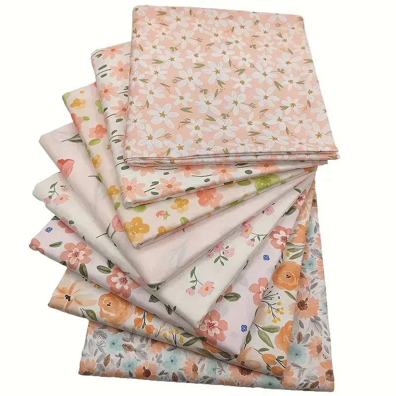 8pcs Cotton twill printed fabric DIY handmade patchwork spring/summer pink flowers are pure cotton floral bed fabric