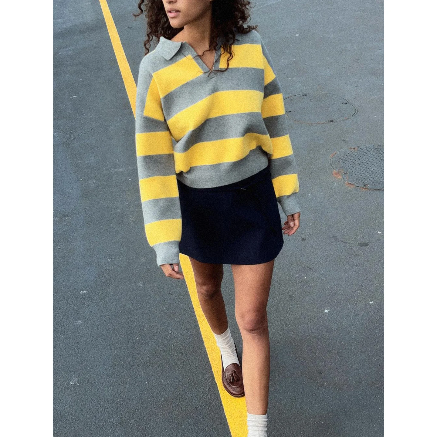 خريف شتاء جديد المرأة Ne Long Sve محبوك شريط التشذيب سترة عادية فضفاضة تناسب ألياف البوليستر #4