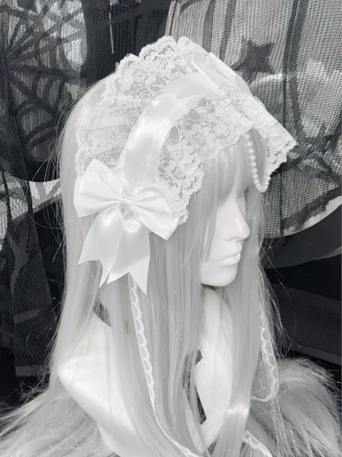 Original handgemachte Landmine Pure White Lolita breite Schleife Spitze Goth Subkultur Haar Stirnband Lolita Zubehör