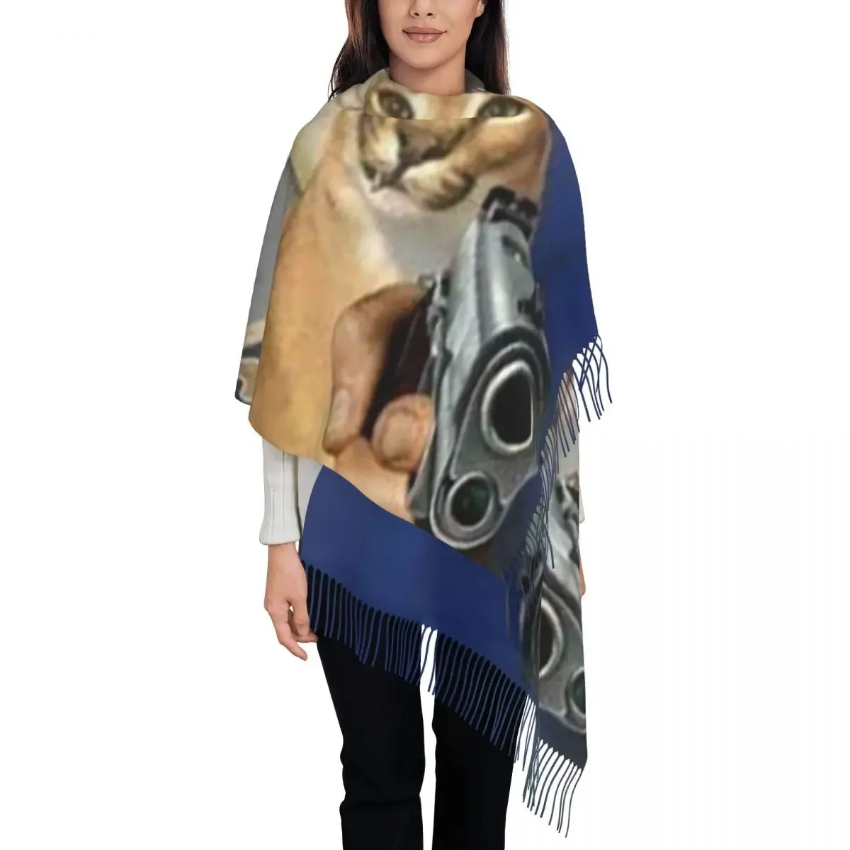 Customized Print Big Floppa Gangsta Cat Scarf Women Men Winter Warm Scarves Shawls Wraps