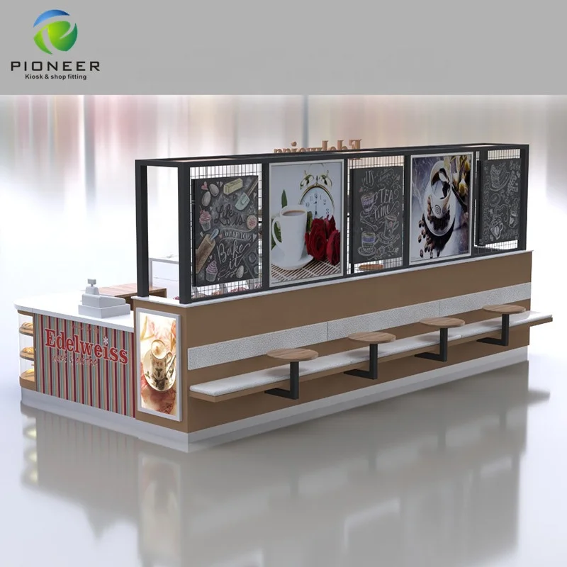 Custom. تخصيص الخشب الصلب مقهى كشك كعكة عرض عرض بار تصميم كشك القهوة #5