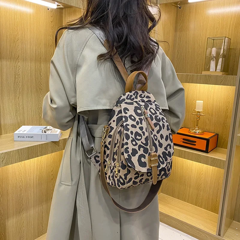 Mochila de viagem leopardo para mulheres mochilas de couro bolsas de ombro bolsas escolares para meninas moda feminina, senhoras, 2023