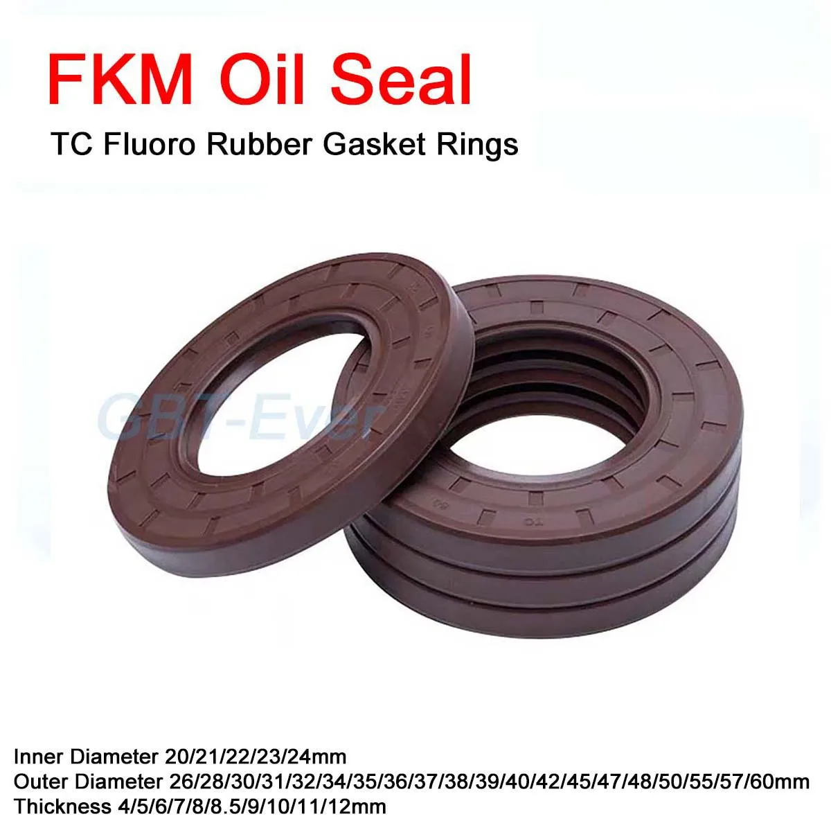 

5Pcs FKM Framework Oil Seal ID 20/21/22/23/24mm OD 26-60mm TC Fluoro Rubber Gasket Rings Cover Double Lip with Spring THK 4-12mm
