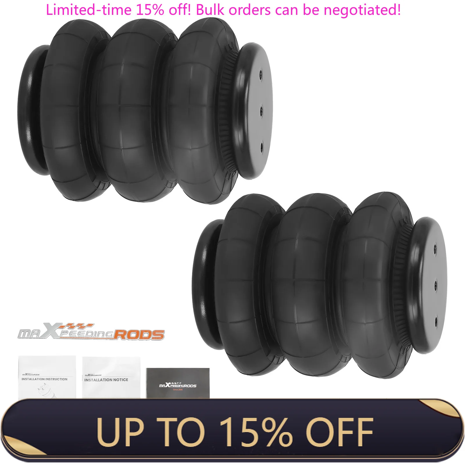 MaXpeedingrods 2x 2600 фунтов Универсальные пневматические пружинные тройные мешки с тройным сильфоном