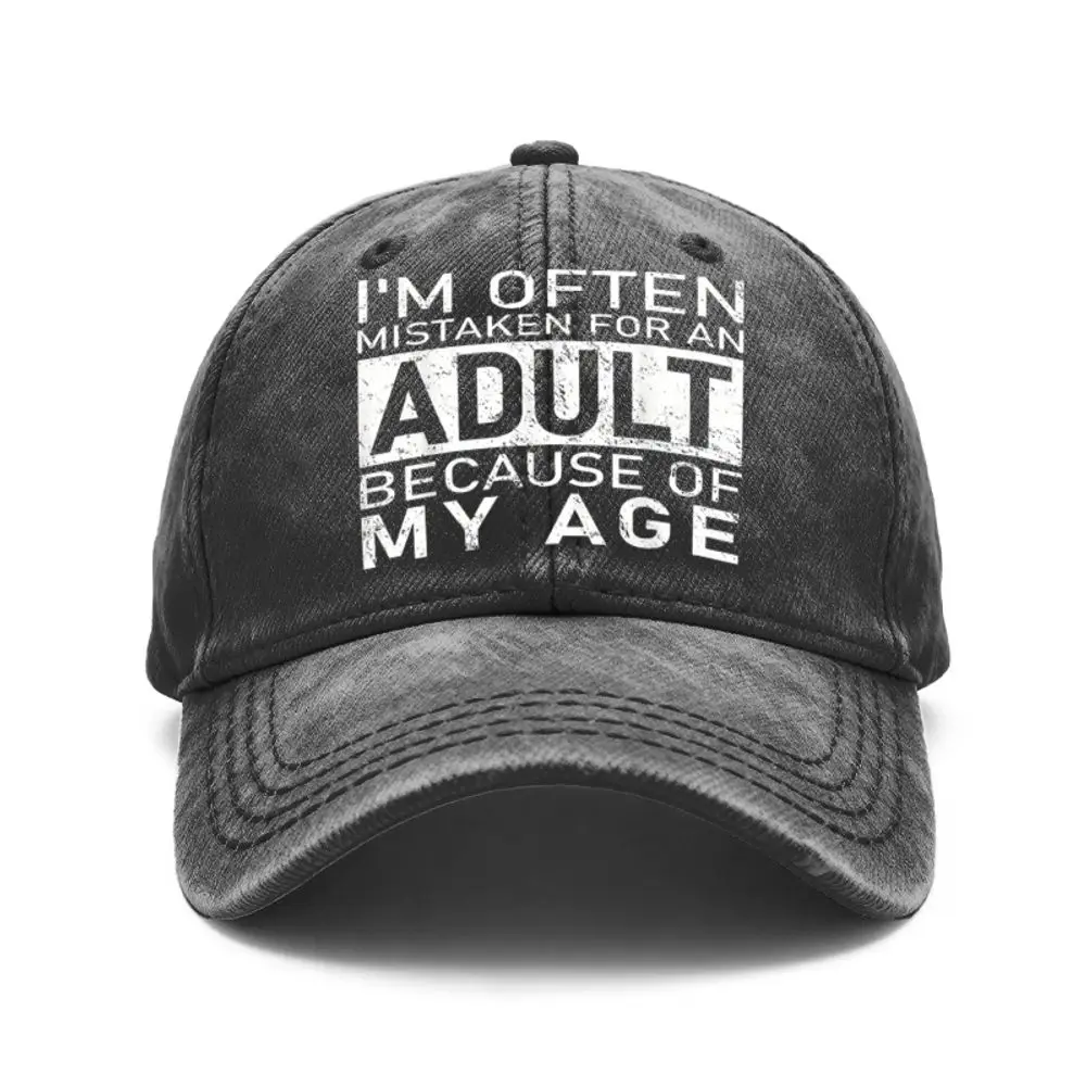 1 Vintage Washed Unisex Baseball Cap, I Often Get Mistaken for an Adult because of My Adjustable Size, Suitable for Outdoor Activities and Casual Wear, a Gift for Men and Women, Suitable for Spring, Summer, Autumn, and Winter